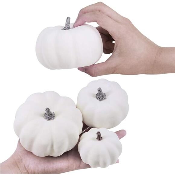 12 PCS Assorted Sizes Rustic Harvest White Artificial Pumpkins for Halloween - Picture 3 of 8